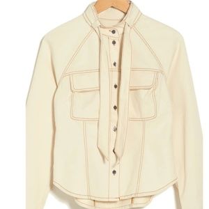 Veronica Beard Elodie Stitch Tie Neck shirt/Blouse, ecru, size 2